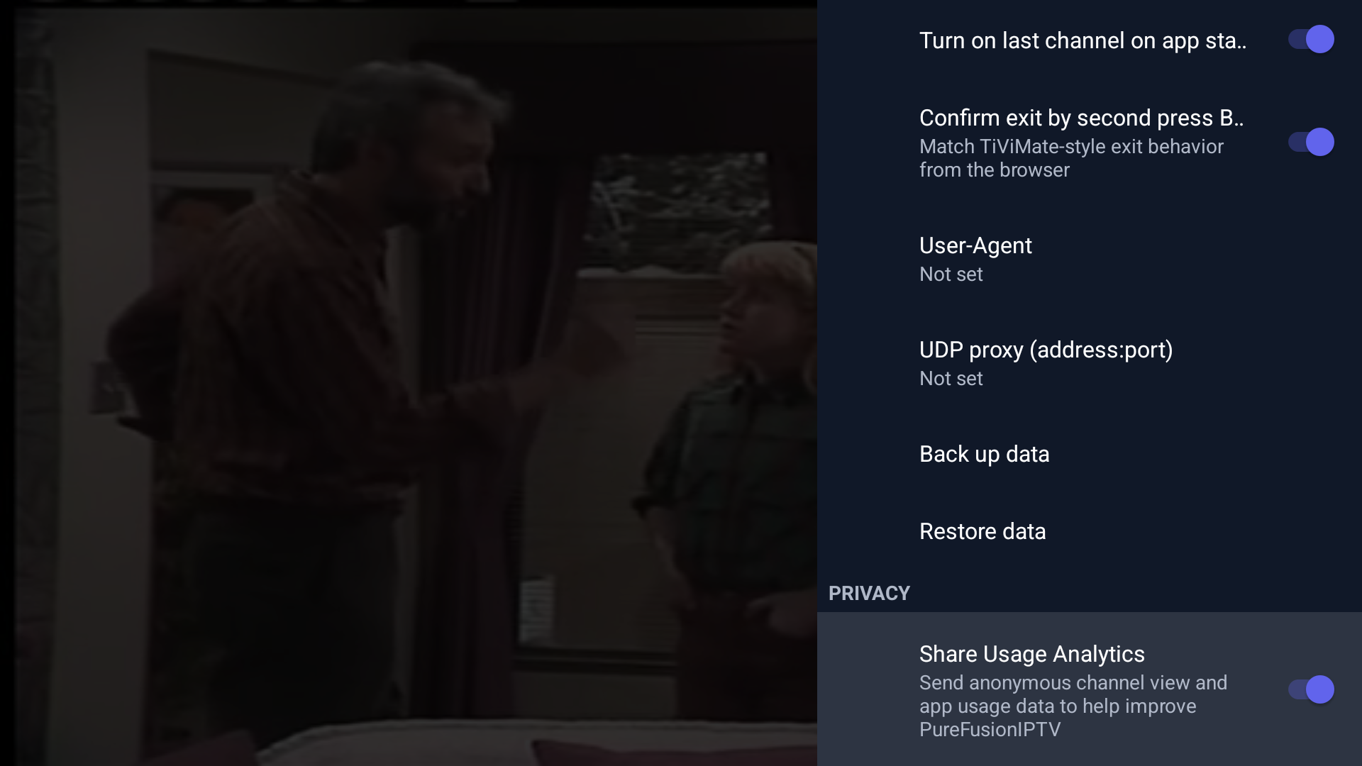 PureFusionIPTV Android TV screenshot: Screenshot_20260322_211307.png